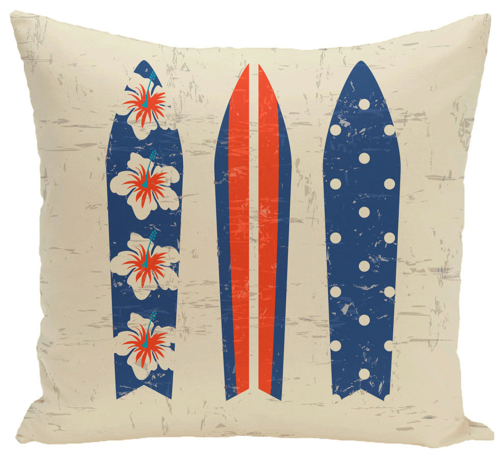 Triple Surf, Geometric Print Outdoor Pillow, Blue, 20"x20"