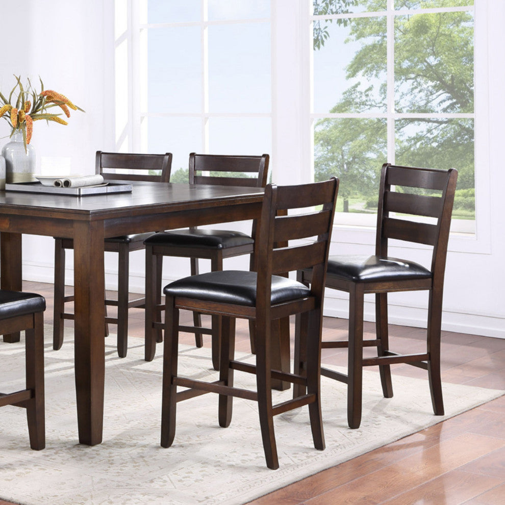 Set of 2 Black PU Counter Height Chair, Espresso Finish