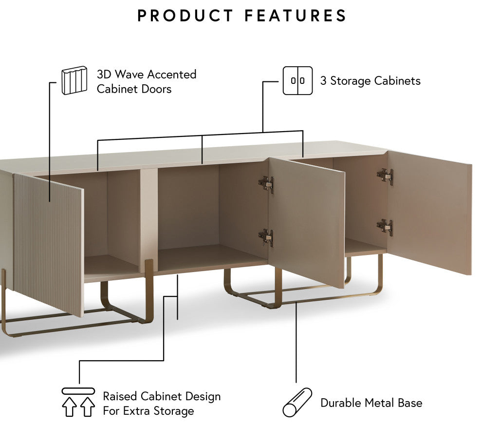 Danel Low Profile 60" W Tv Stand Fits up to 65" With 3-Cabinets, White