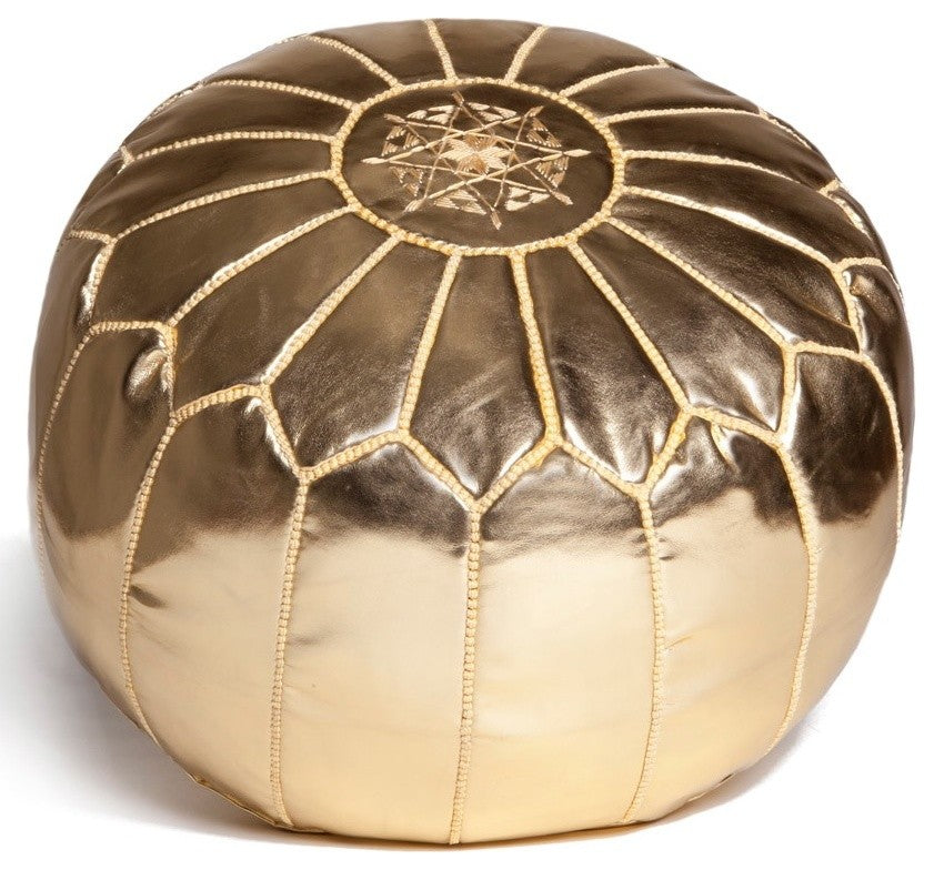 Moroccan Pouf Ottoman, Gold, Stuffed