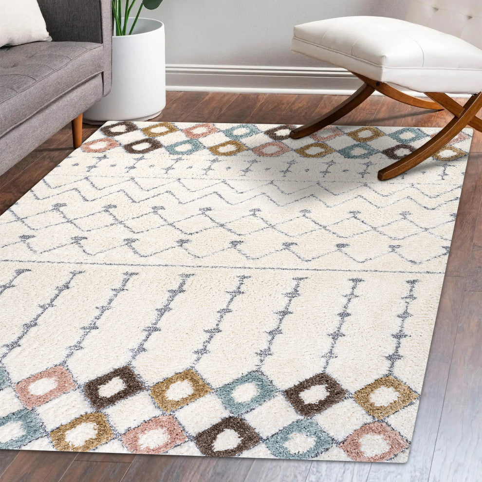 Pia Moroccan Trellis Plush Carved Multi/Cream 5'x8' Area Rug
