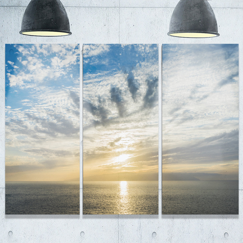 "Sunset Sky Above Atlantic" Oversized Beach Metal Wall Art, 3 Panels, 36"x28"