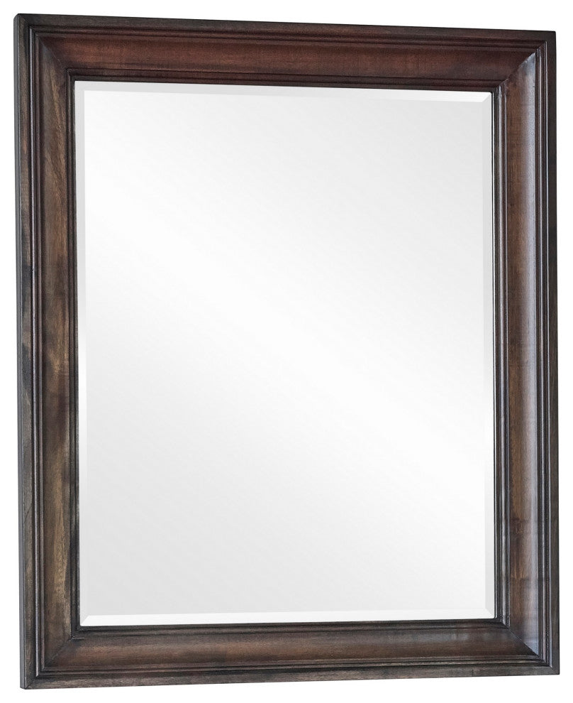 Benzara BM280362 Classic Rectangular Portrait Mirror With Wood Frame, Brown