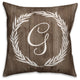 Faux Wood White Wreath - Monogram G 18x18 Spun Poly Pillow