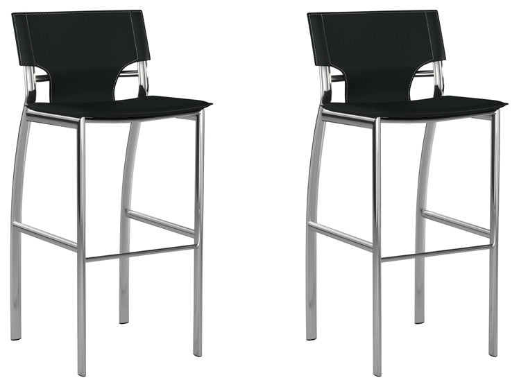 Pemberly Row Faux Leather 26" Bar Stool in Black (Set of 2)