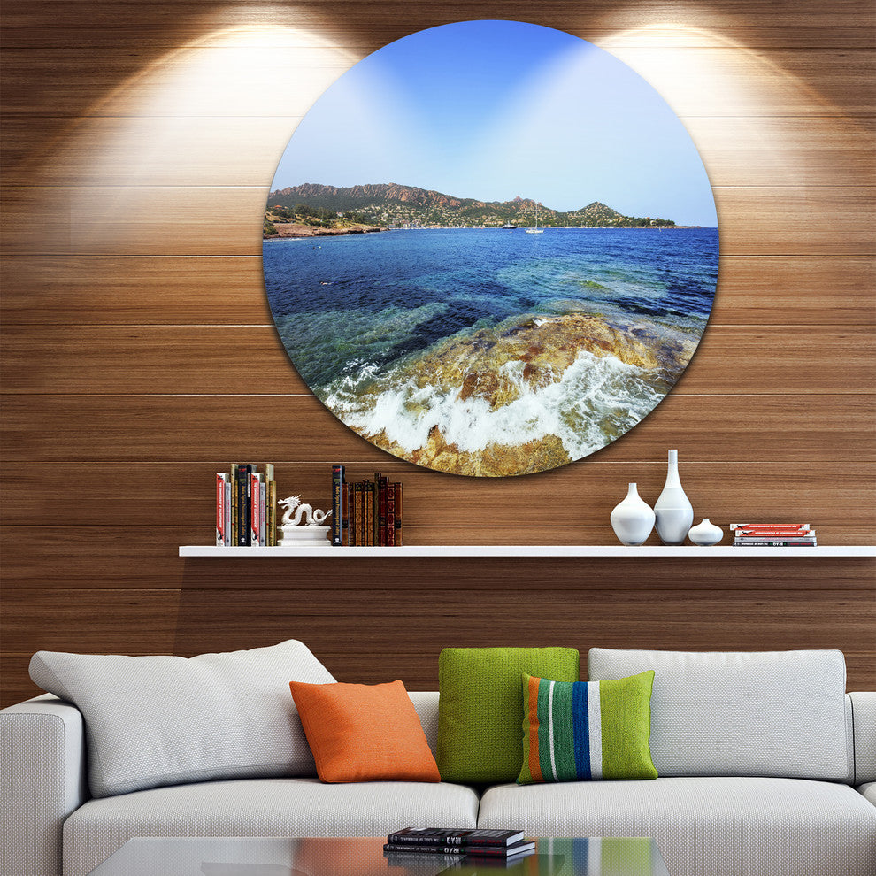 Agay Bay In Esterel Rocks Beach, Beach Disc Metal Wall Art, 23"