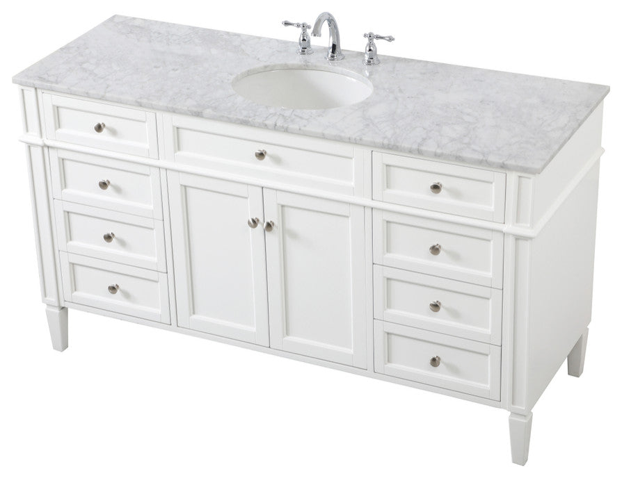 Home Living Vanity with Carrara White Marble Countertop, White, 60", Single Sink