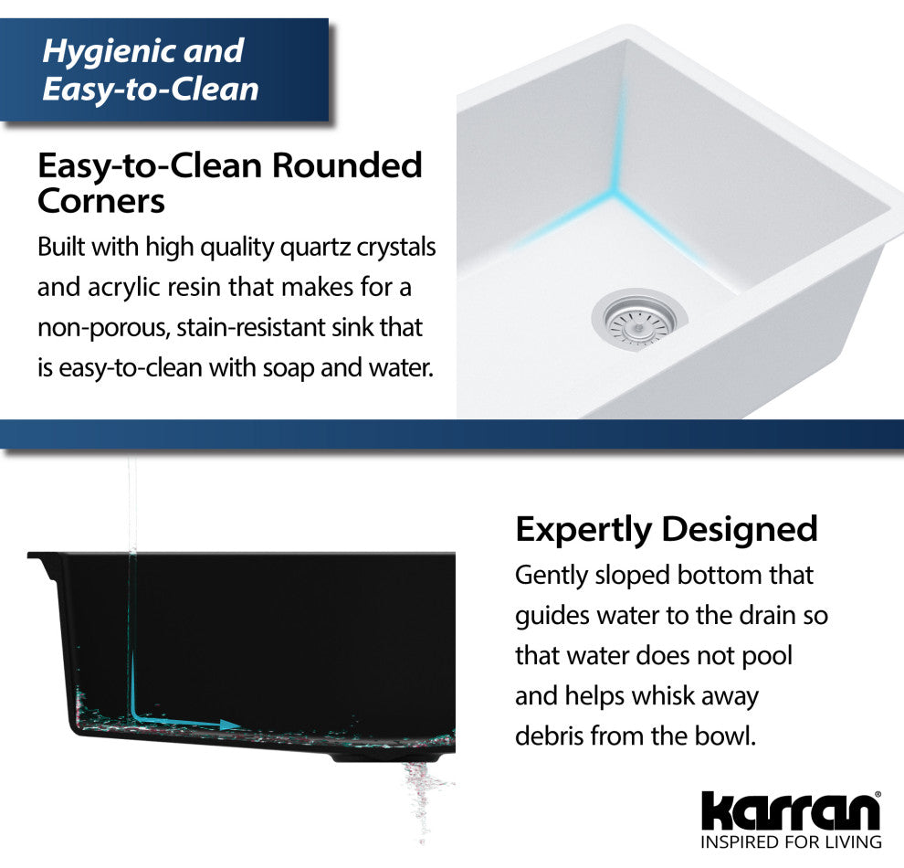 Karran Undermount Quartz Composite 17" Bar Single Bowl Sink, White
