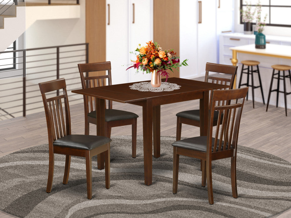 Dining Set For 5- Four Chairs, Table, Mahogany Finish Wood Structure