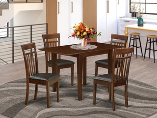 Dining Set For 5- Four Chairs, Table, Mahogany Finish Wood Structure