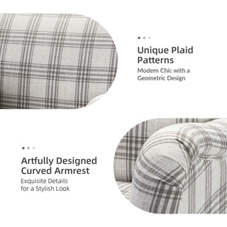 Upholstered Armchair With Checkerboard Pattern, Gray