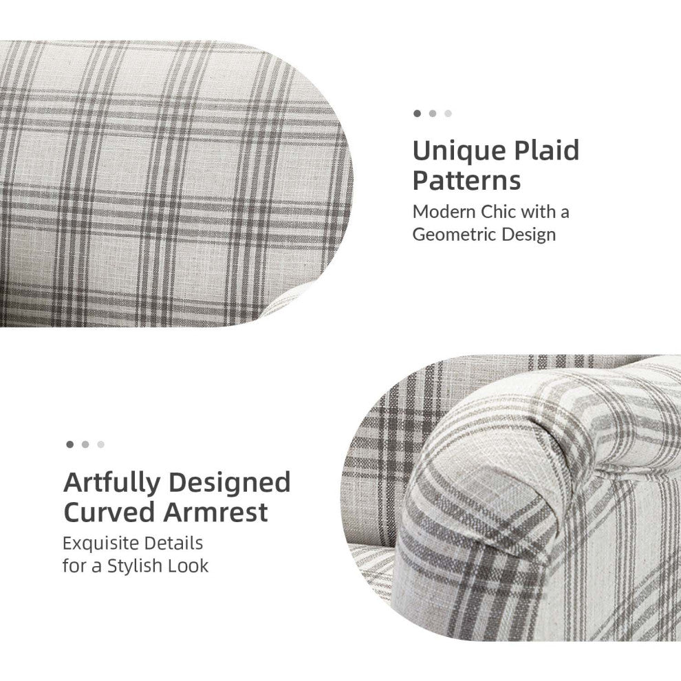 Upholstered Armchair With Checkerboard Pattern, Gray