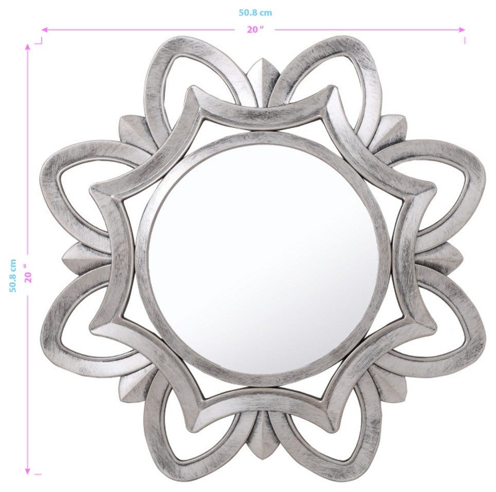 Silver Glass Round Sunburst Mirror