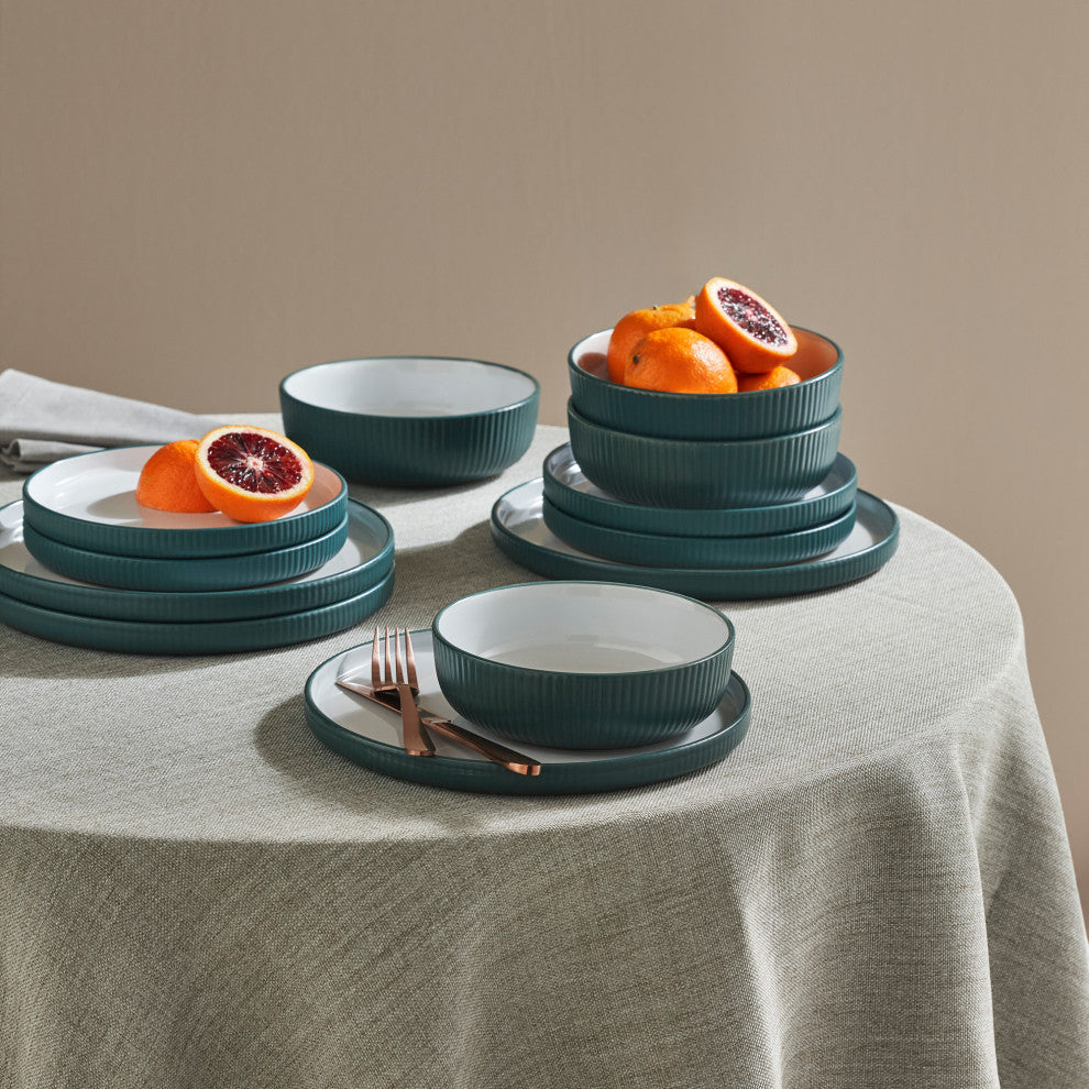 Christian Siriano Laro Stoneware 24 Piece Dinnerware Set, Green
