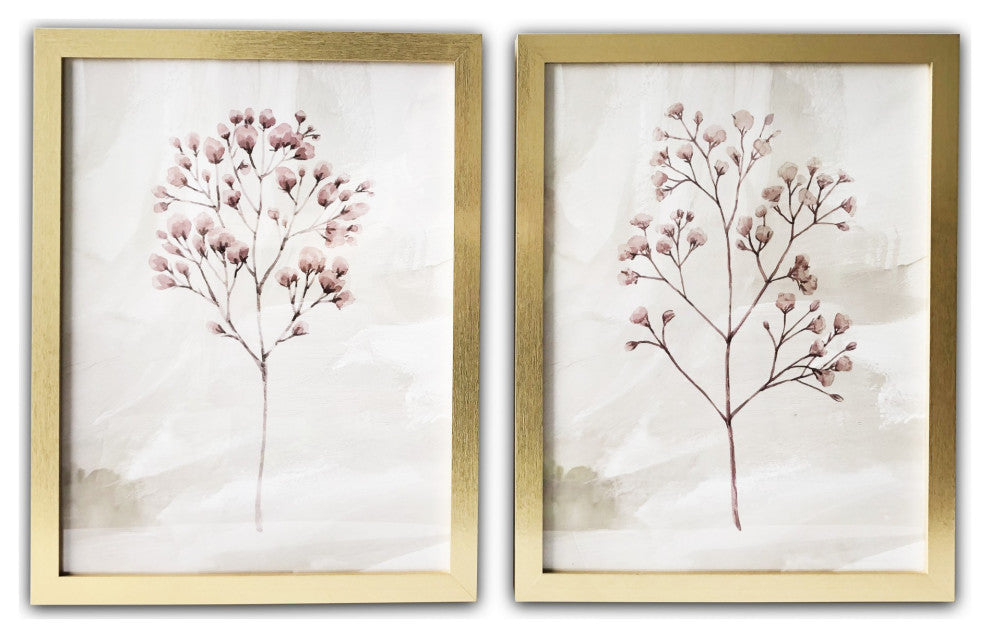 Two Piece Blush Pink Branch Framed Wall Art