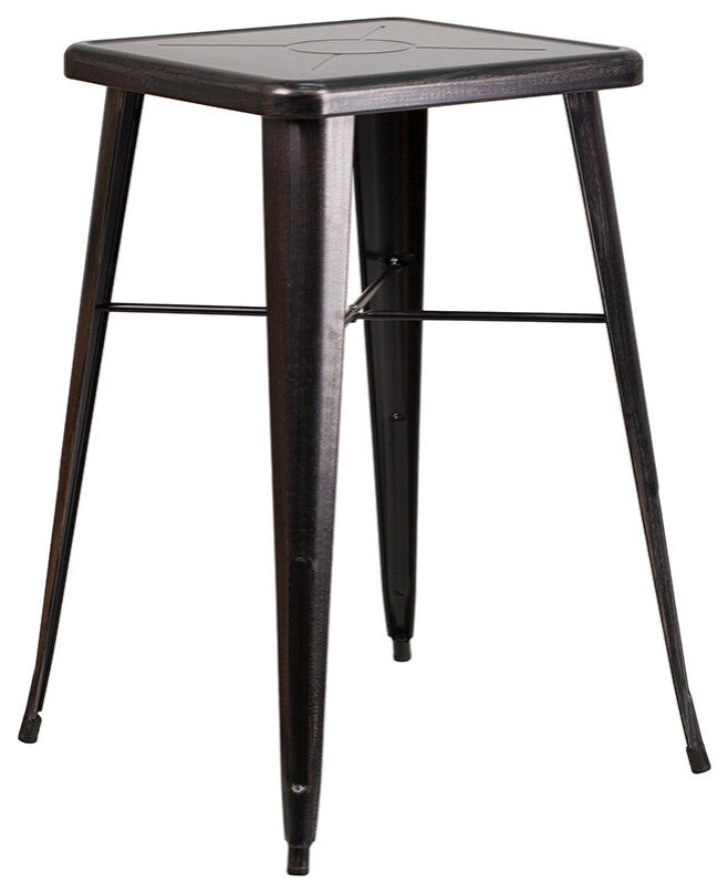 23.75" Square Black-Antique Gold Metal Bar Table With 2 Backless Stools