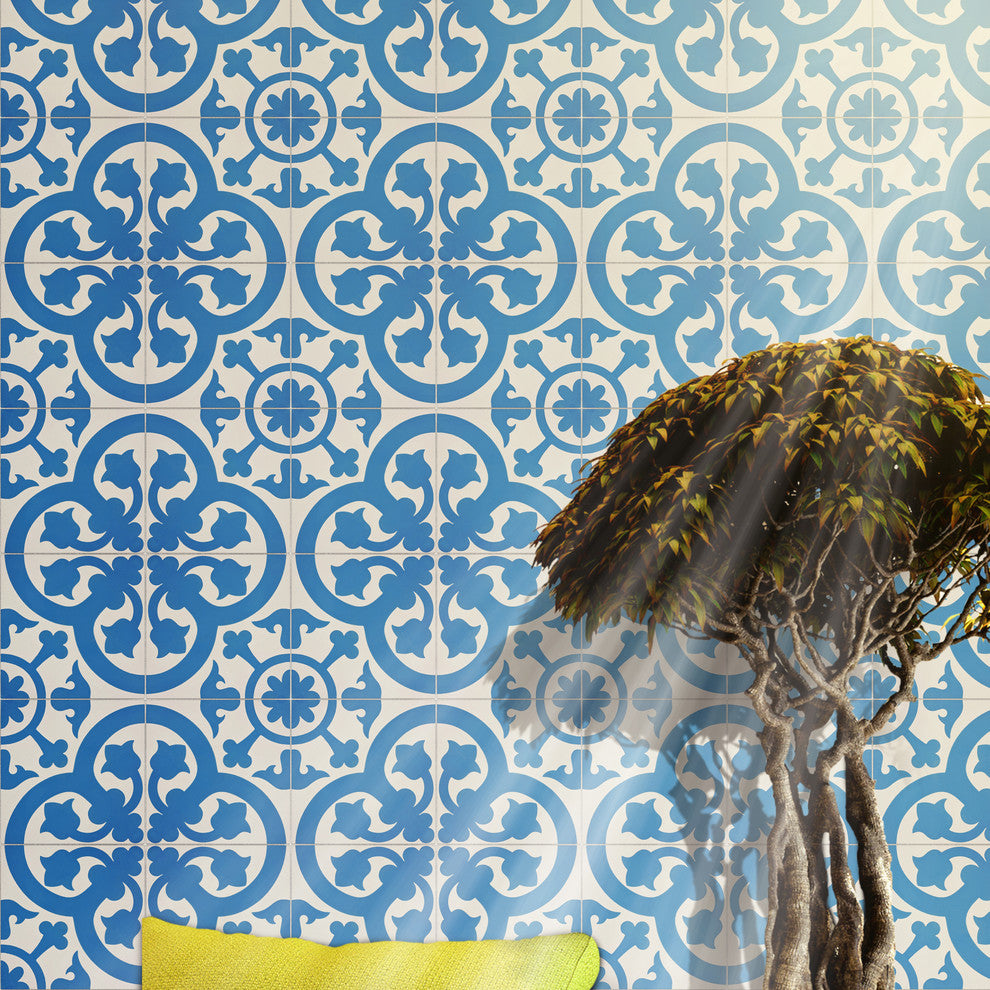 Melah Handmade Cement Tile, Blue/White, Sample