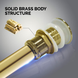 Bathroom Sink Pop Up Drain Stopper, 12" Tailpiece Without Overflow, Brushed Gold