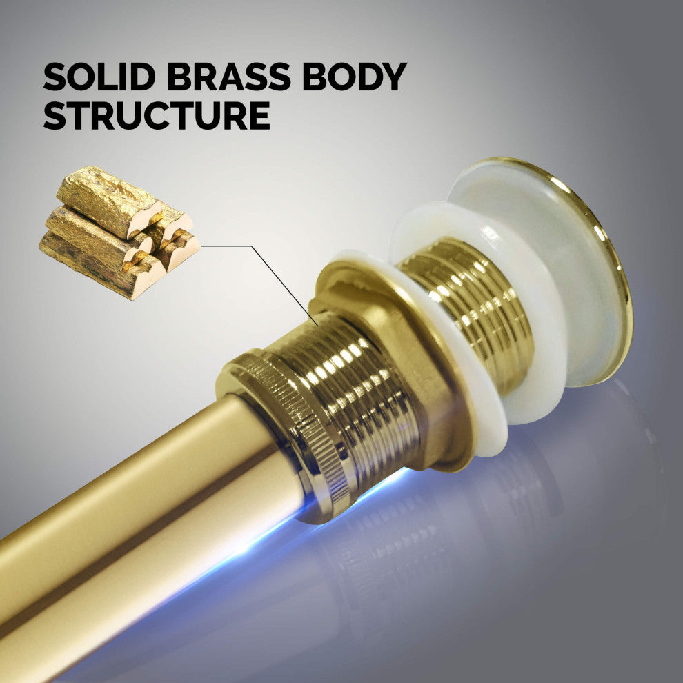 Bathroom Sink Pop Up Drain Stopper, 12" Tailpiece Without Overflow, Brushed Gold