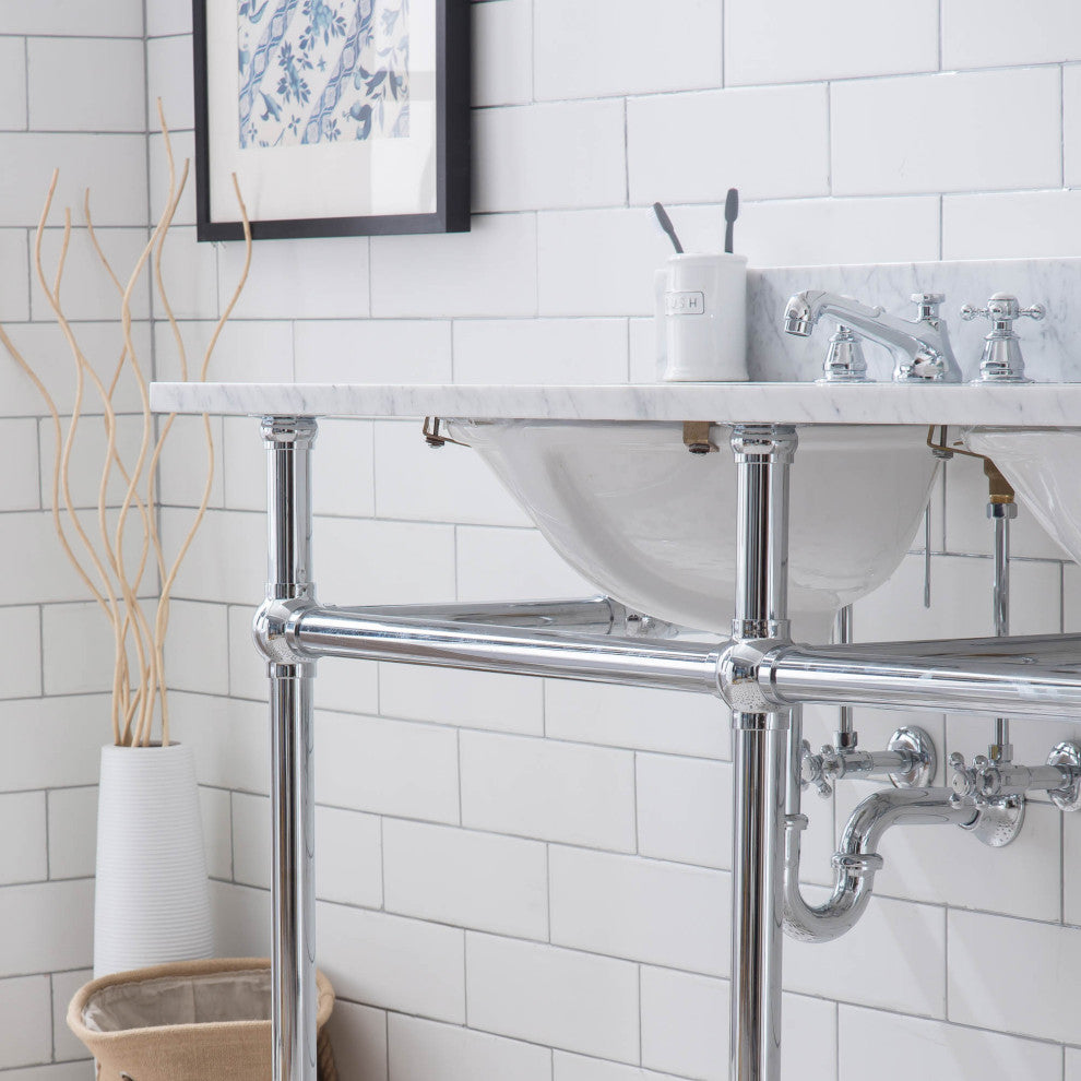 Embassy 60" Wide Double Wash Stand, P-Trap, Countertop With Basin, Faucet