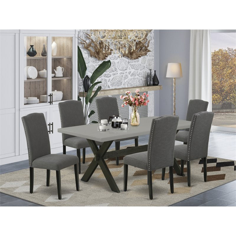X697En120-7, 7-Piece Small Table Set, 6 Chairs and Table Hardwood Frame