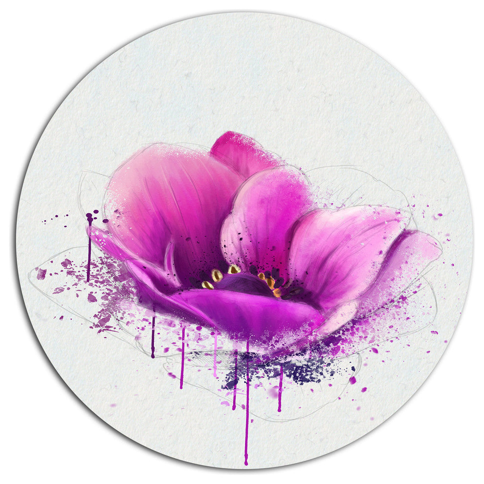 Purple Watercolor Poppy Flower, Floral Round Metal Wall Art, 23"