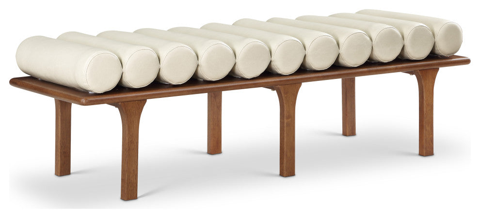 Landon Faux Leather Bench, Cream, Walnut Finish