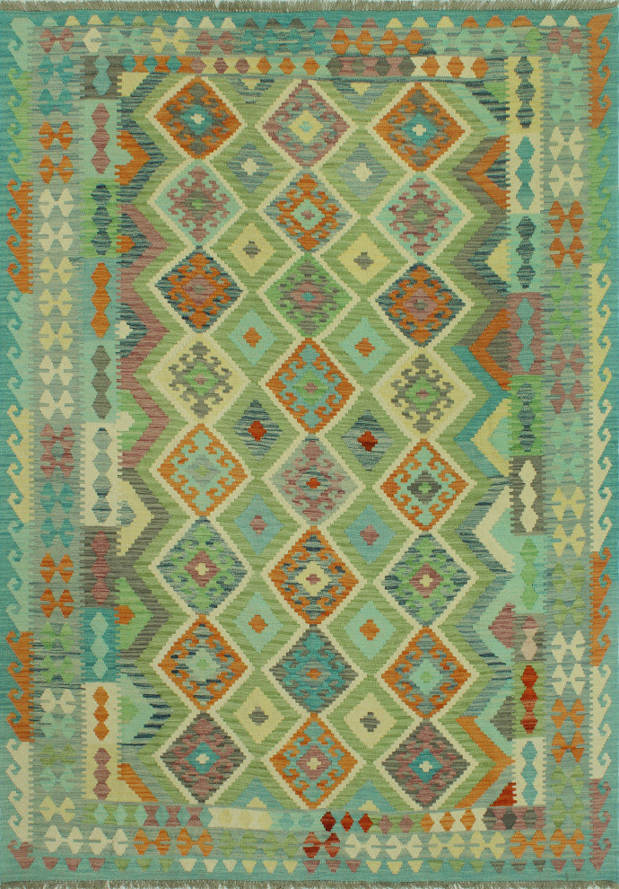 Sangat Kilim Talihah Green/Blue Rug, 6'10x9'8
