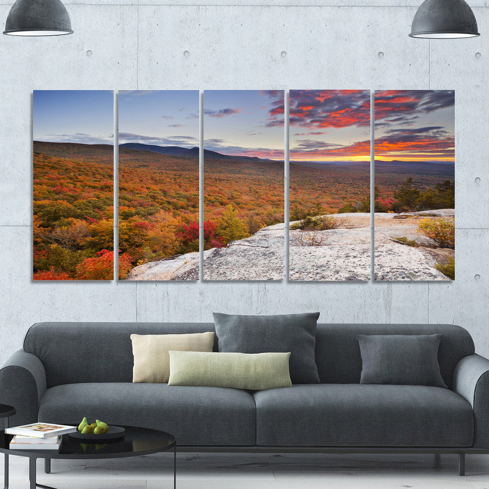Endless Forests in Fall Foliage, Landscape Canvas Art Print, 60"x28", 5 Panels