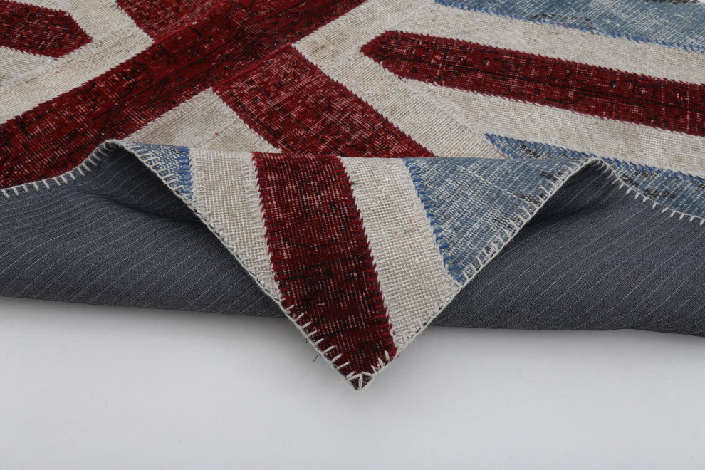 Rug N Carpet - Hand-knotted Turkish 4' 0'' x 6' 0'' Flag Patchwork Rug