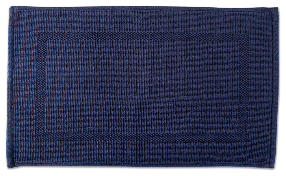 Navy Jacquard Bordered Bath Mat