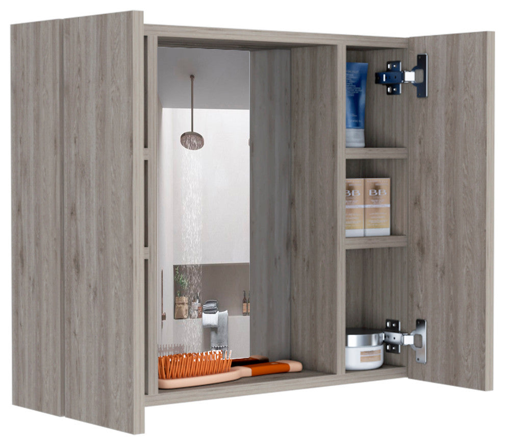 DEPOT E-SHOP Garnet Med. Cabinet, Mirror, 6 Shelves, Ext. Shelf, Light Gray