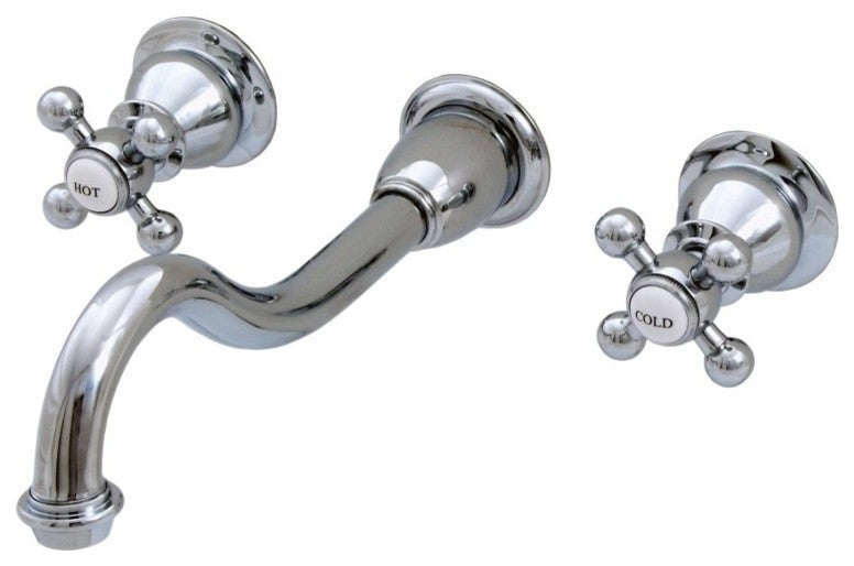 Elegant Spout Wall Mount Vessel/Lavatory Faucet, Porcelain lever handles