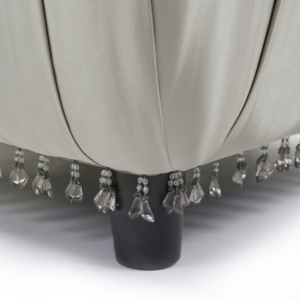 Gracie Beaded Decorative Ottoman, Flint Gray Poly Silk