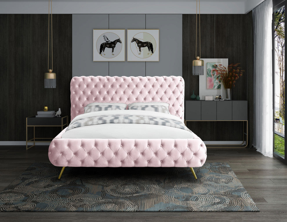 Delano Velvet Upholstered Bed, Pink, King