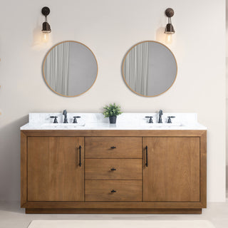 Vanity Art Bathroom Vanity With Sink, Tan, 72" Double, Arabescato White Engineered Marble Top