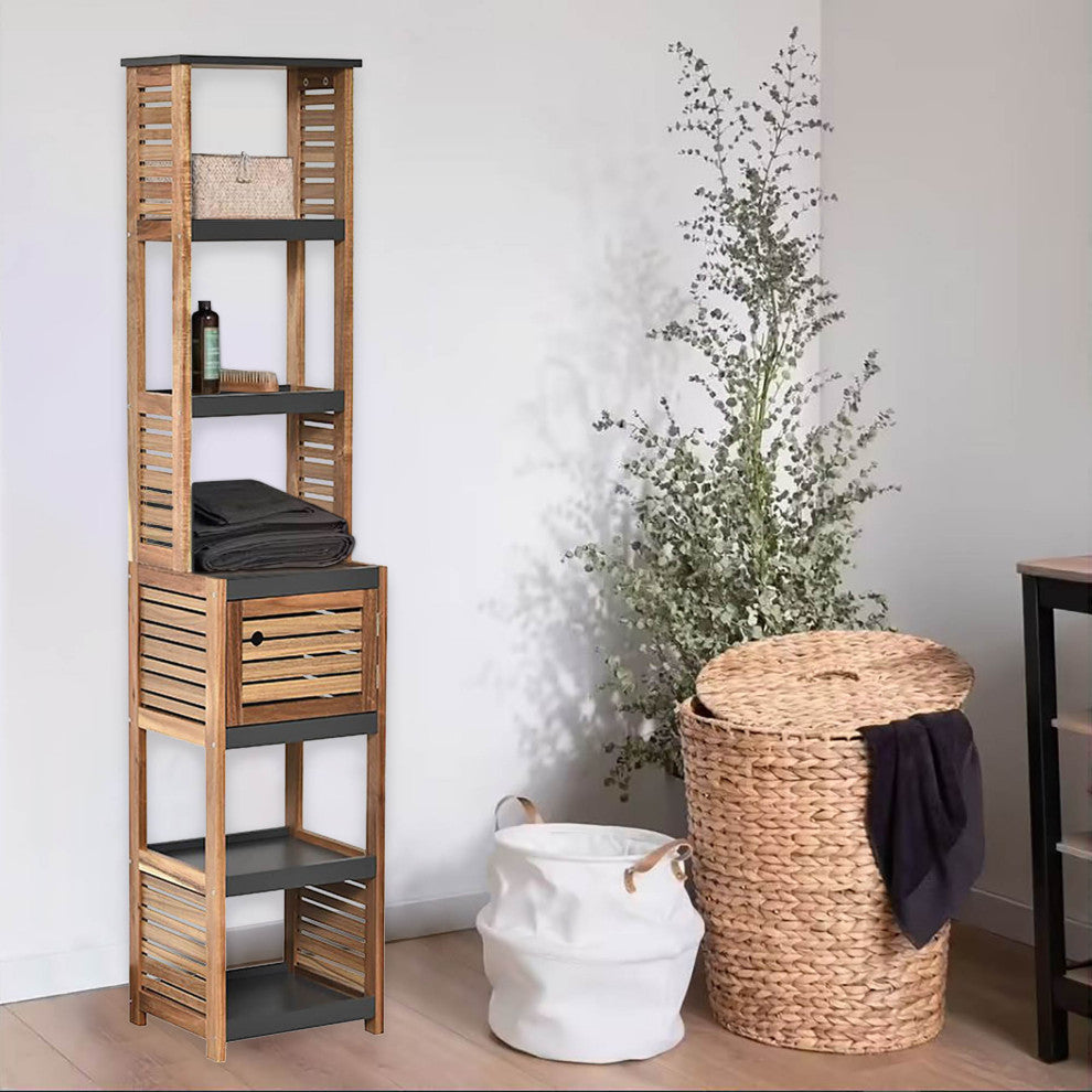 Tall Bathroom Storage Cabinet, Slim Linen Cabinet for Bathroom Organization, Elements