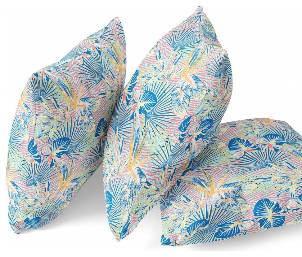 18" Blue Pink Tropical Indoor Outdoor Throw Pillow