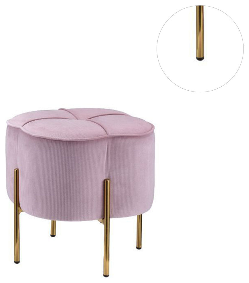 Round Ottoman With Gold Legs, Pink