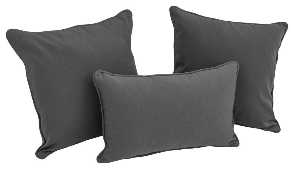 Double-Corded Solid Twill Throw Pillows With Inserts, Set of 3, Steel Gray
