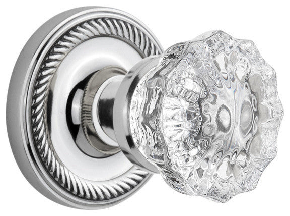 Rope Rosette Passage Crystal Glass Door Knob, Bright Chrome