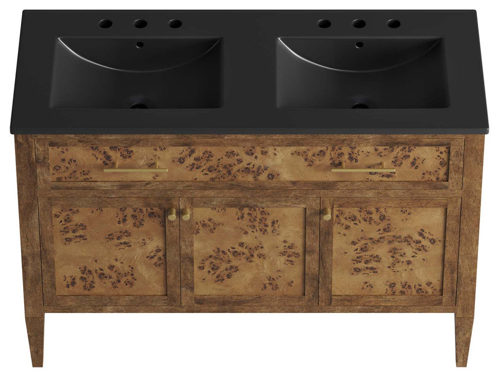 Elysian 48" Wood Double Sink Bathroom Vanity - Black Brown