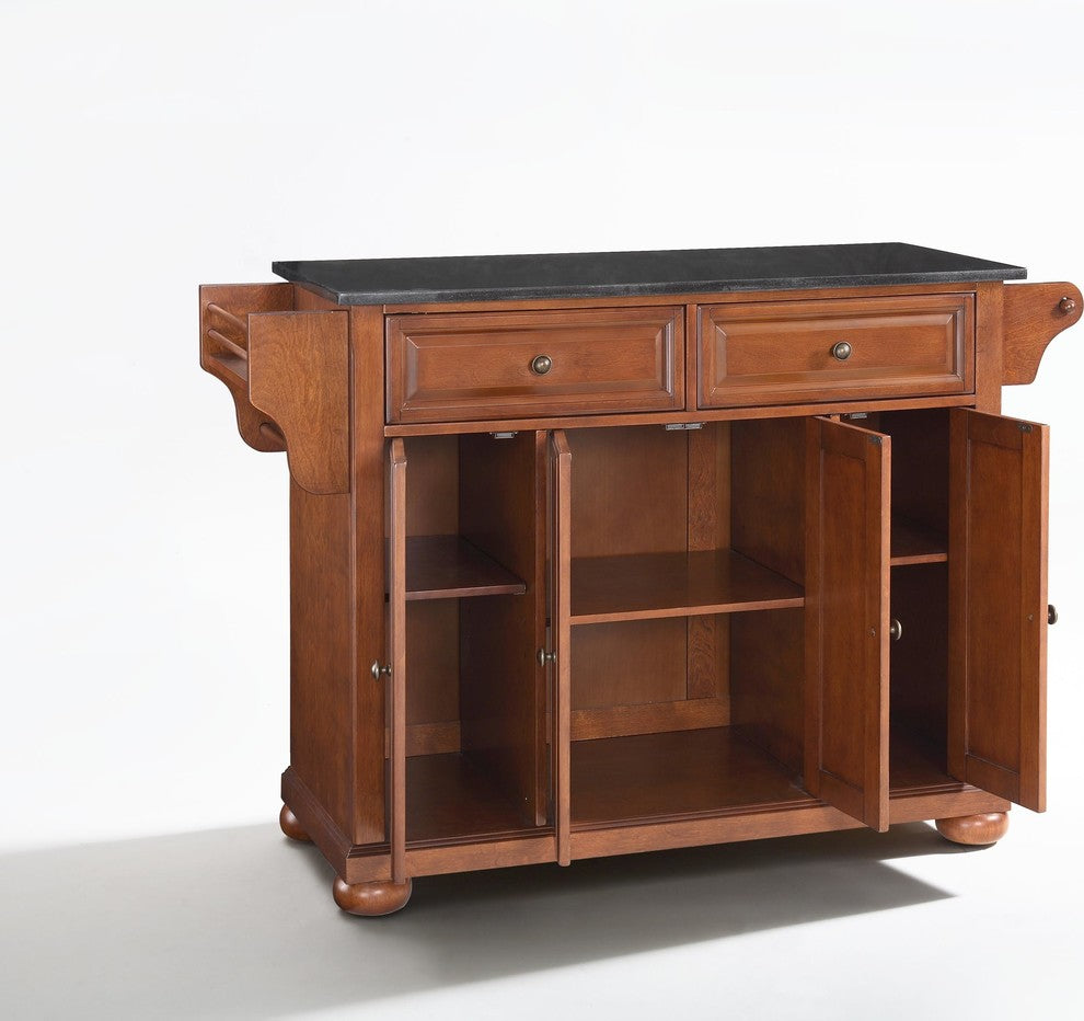 Alexandria Solid Black Granite Top Kitchen Island, Classic Cherry