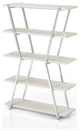 Bookcase, Unique Design With Metal Frame & Open Shelves, Chrome/White Washed