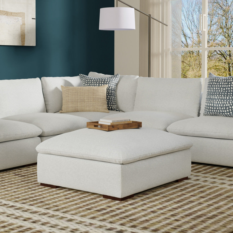 Jasmine Ottoman in Performance Fabric, Assembled, Cloud Gray