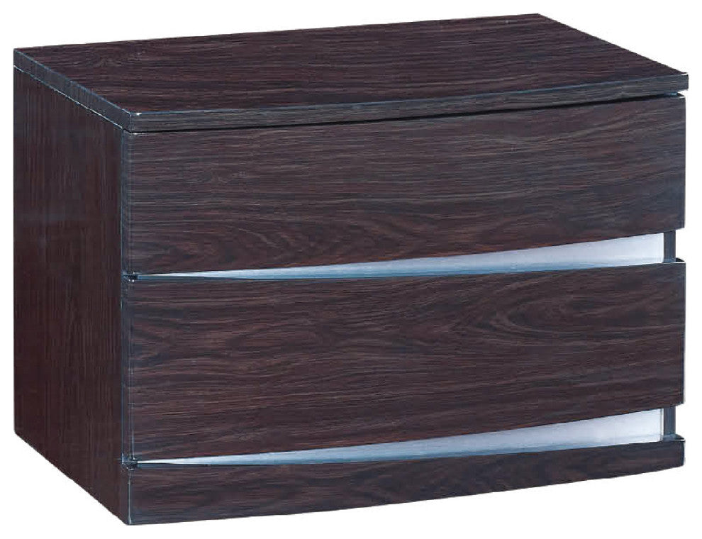 Gia Wood Nightstand in Hi Gloss Finish, Wenge