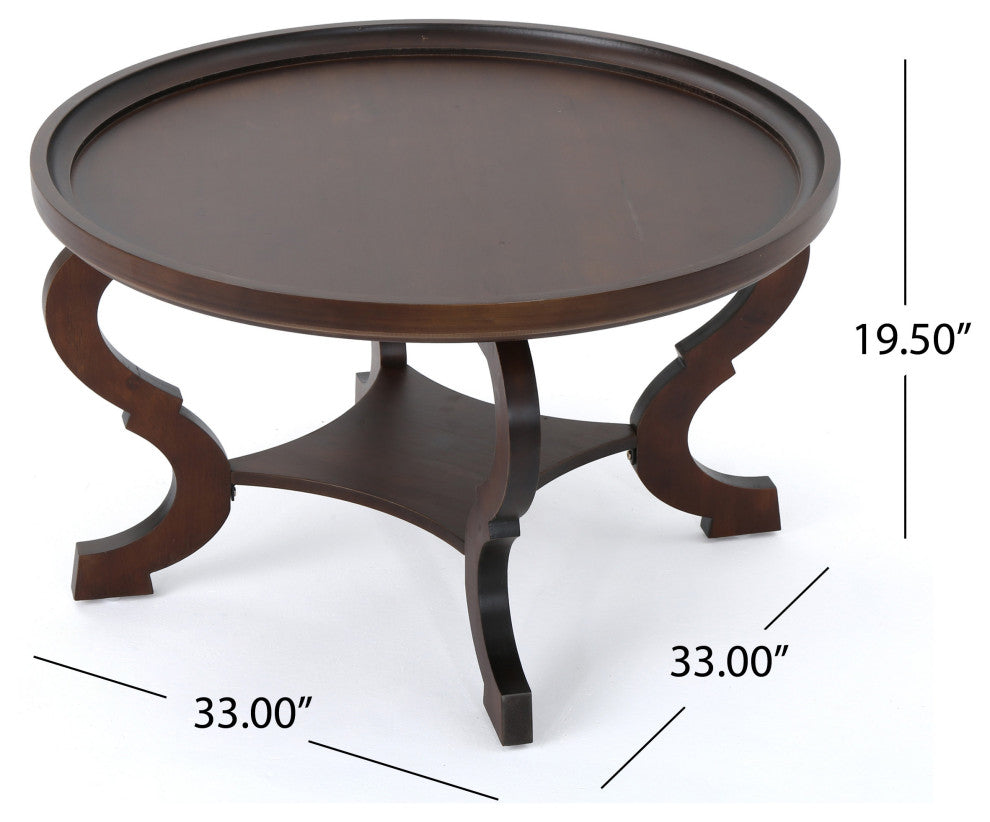 GDF Studio Alteri Finished Faux Wood Circular Coffee Table, Dark Walnut
