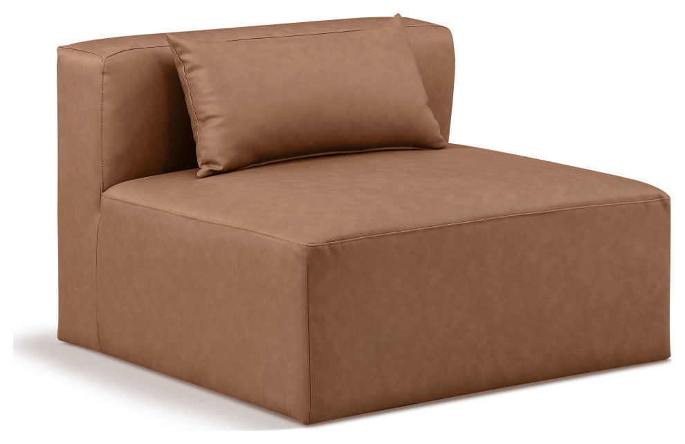 Cube Upholstered Modular Component, Brown, Vegan Leather, Armless Chair