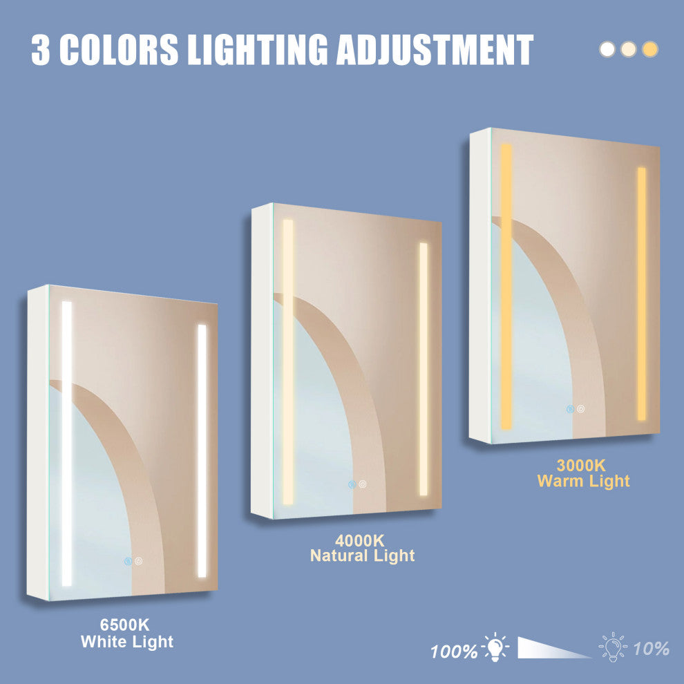 20 in. W x 30 in. H Aluminum Surface Mount Medicine Cabinet with Lighted Mirror