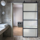 Modern French 4 Lite Cloud Barn Door, 42" X 96"